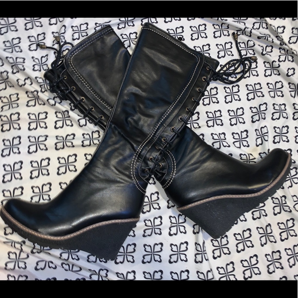 Super cute zip up wedge boots, sz 9.5